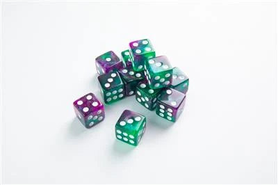 Galaxy Series - Aurora - D6 Dice Set 16 mm (12 pcs) Green/Purple